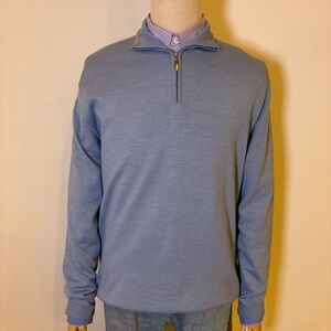 Toscano 1/4 Zip Merino Wool Blend Sweater Men’s XL Light Blue Pullover Soft Knit